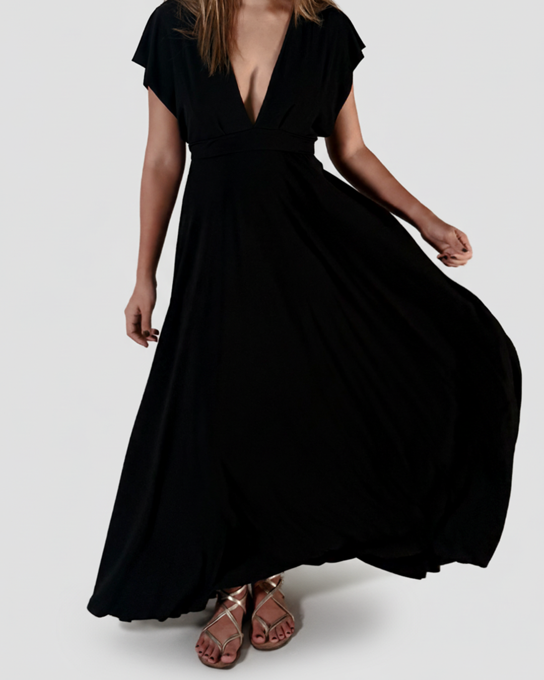 VESTIDO LARGO CUELLO Y ESPALDA EN V